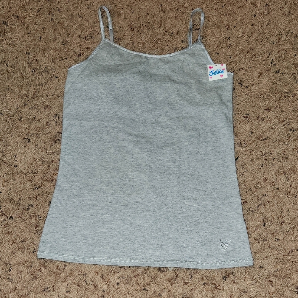 NWT- Justice - Girl's Light Gray Spaghetti Adjustable Strap Tank - Size 12